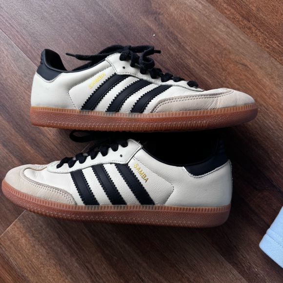 Adidas Originals Men’s Samba OG 7.5 Beige Black Leather Unisex Gold Logo - Picture 7 of 12